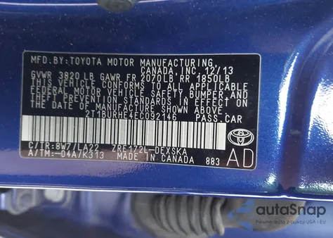 2014 Toyota Corolla S Premium из США, поврежденный, VIN 2T1BURHE4EC092146